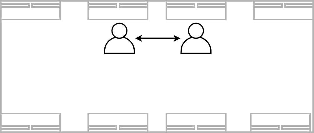 Separate workstations next to each other. Collocation